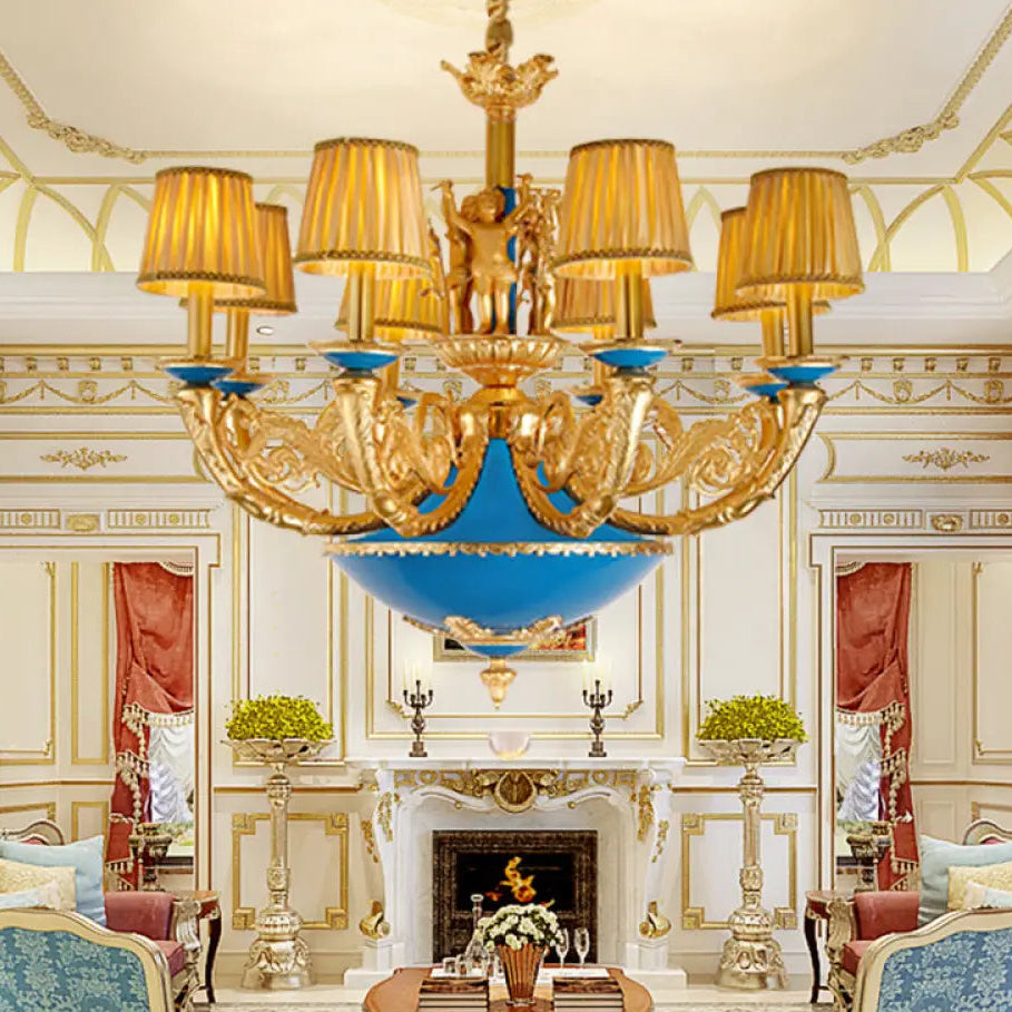 French-style European-style high-end retro palace lamp American-style copper chandelier Villa home lamps living room