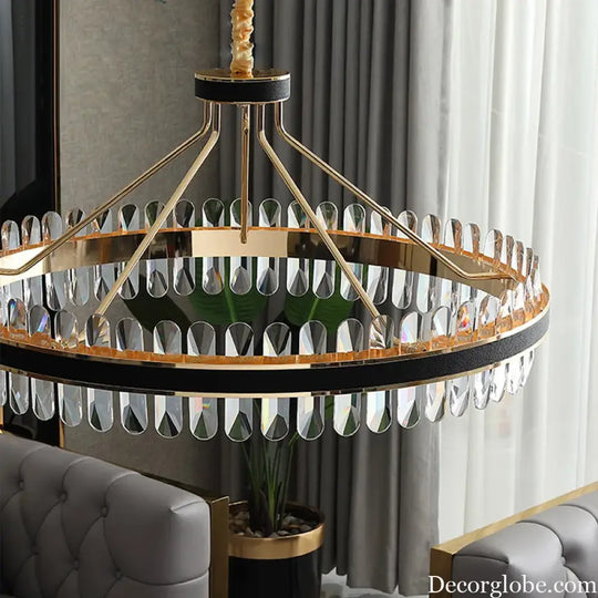 Dimmable LED Crystal Oval Ceiling Chandeliers - Black Leather Luxury Lustres for Dining Room Decor - DecorGlobe