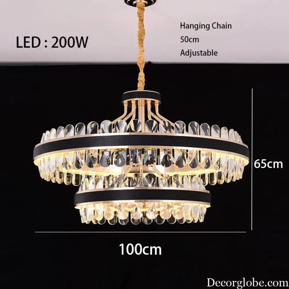 Dimmable LED Crystal Oval Ceiling Chandeliers - Black Leather Luxury Lustres for Dining Room Decor - DecorGlobe