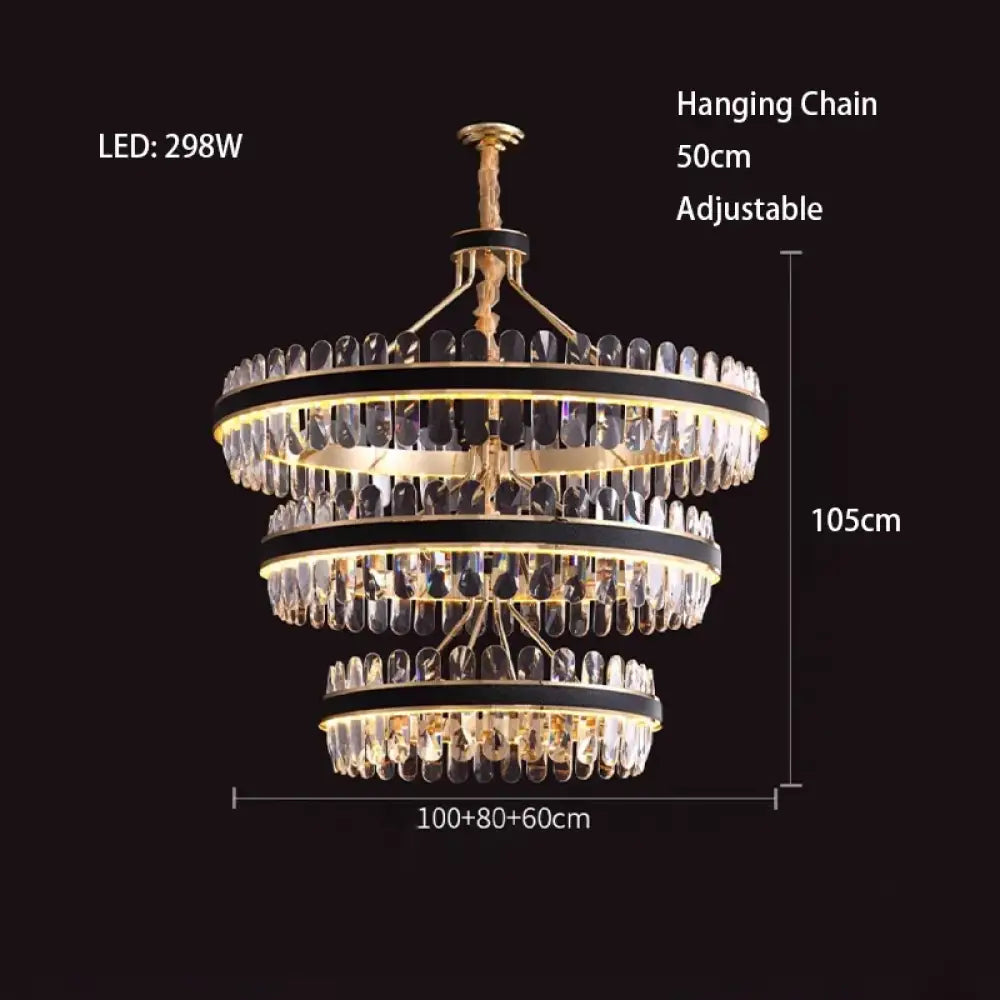 Dimmable LED Crystal Oval Ceiling Chandeliers - Black Leather Luxury Lustres for Dining Room Decor - DecorGlobe