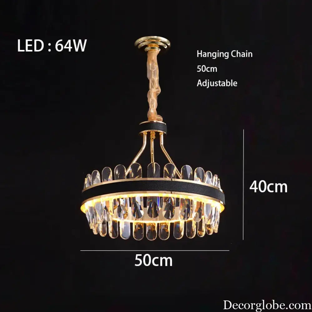 Dimmable LED Crystal Oval Ceiling Chandeliers - Black Leather Luxury Lustres for Dining Room Decor - DecorGlobe