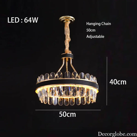 Dimmable LED Crystal Oval Ceiling Chandeliers - Black Leather Luxury Lustres for Dining Room Decor - DecorGlobe