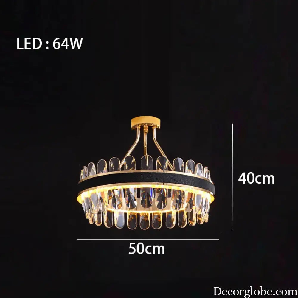 Dimmable LED Crystal Oval Ceiling Chandeliers - Black Leather Luxury Lustres for Dining Room Decor - DecorGlobe