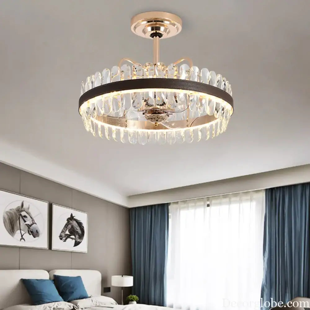 Dimmable LED Crystal Oval Ceiling Chandeliers - Black Leather Luxury Lustres for Dining Room Decor - DecorGlobe
