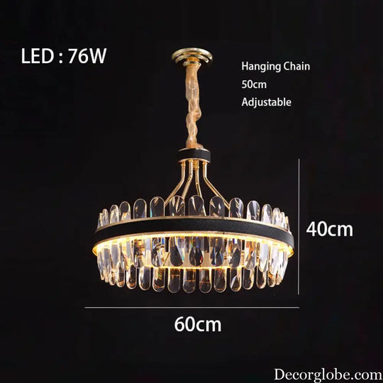 Dimmable LED Crystal Oval Ceiling Chandeliers - Black Leather Luxury Lustres for Dining Room Decor - DecorGlobe