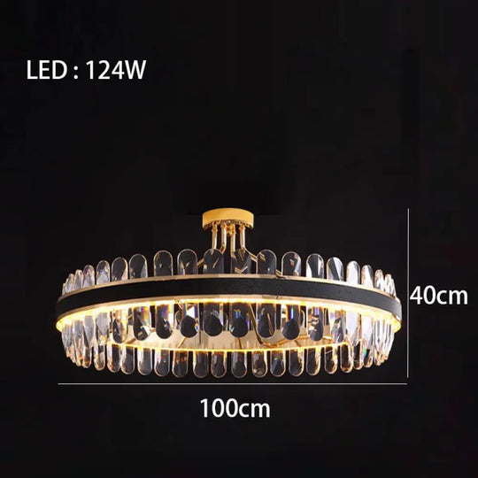 Dimmable LED Crystal Oval Ceiling Chandeliers - Black Leather Luxury Lustres for Dining Room Decor - DecorGlobe