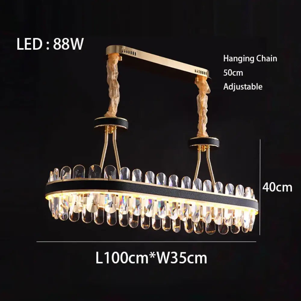 Dimmable LED Crystal Oval Ceiling Chandeliers - Black Leather Luxury Lustres for Dining Room Decor - DecorGlobe