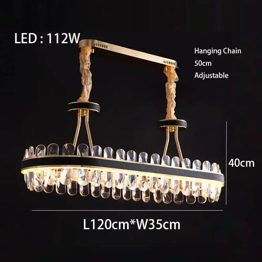 Dimmable LED Crystal Oval Ceiling Chandeliers - Black Leather Luxury Lustres for Dining Room Decor - DecorGlobe