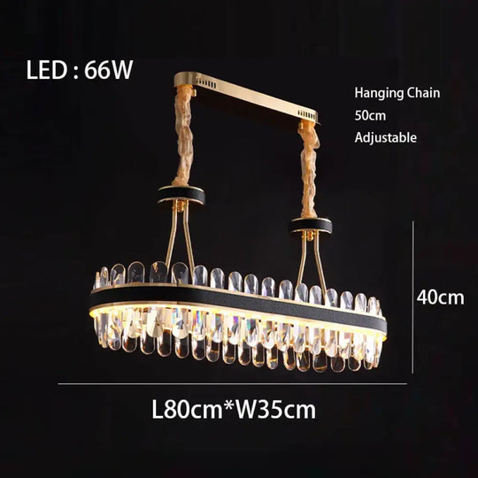 Dimmable LED Crystal Oval Ceiling Chandeliers - Black Leather Luxury Lustres for Dining Room Decor - DecorGlobe