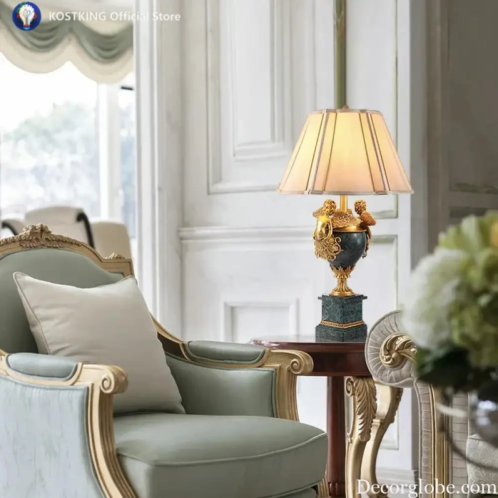 European Style Home Living Room Deco Table Lamps Luxury Bedside Led Desk Light French Retro Marble Brass Lamps - D47