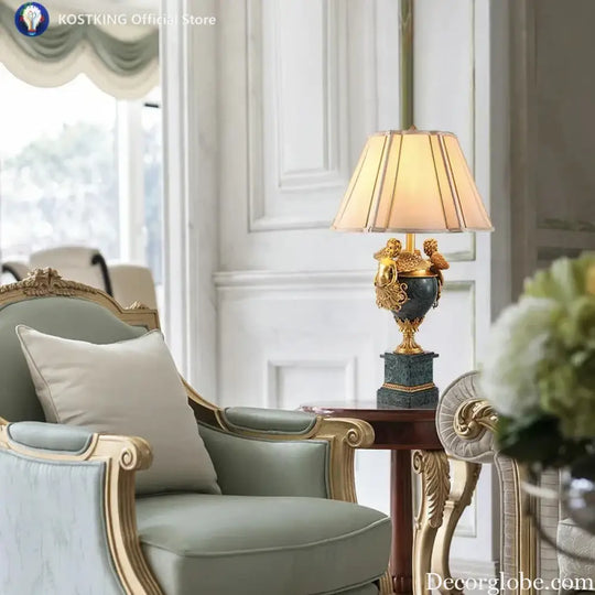 European Style Home Living Room Deco Table Lamps Luxury Bedside Led Desk Light French Retro Marble Brass Lamps - D47