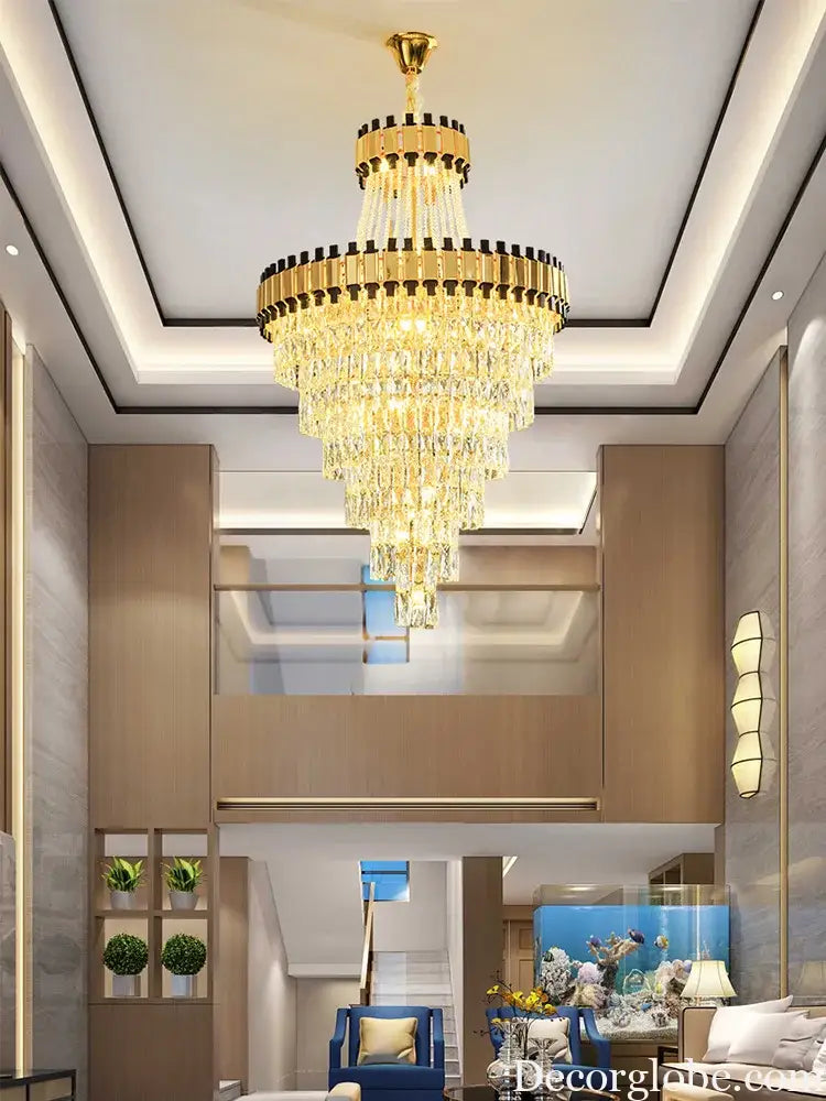 Duplex Building Chandelier - Post-Modern Light Luxury Crystal Elegance for Villas, Living Rooms, and Staircase Illumination - DecorGlobe