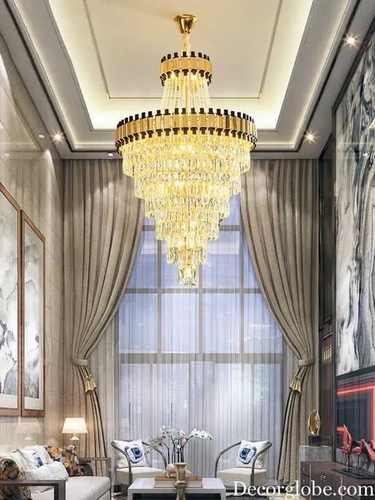 Duplex Building Chandelier - Post-Modern Light Luxury Crystal Elegance for Villas, Living Rooms, and Staircase Illumination - DecorGlobe