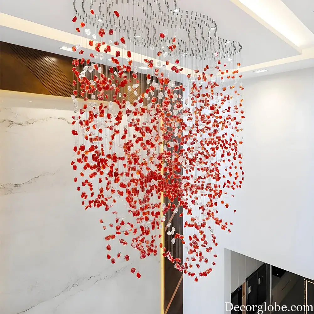 Elara Custom Build Red Glass Stone LED Chandelier Chandelier