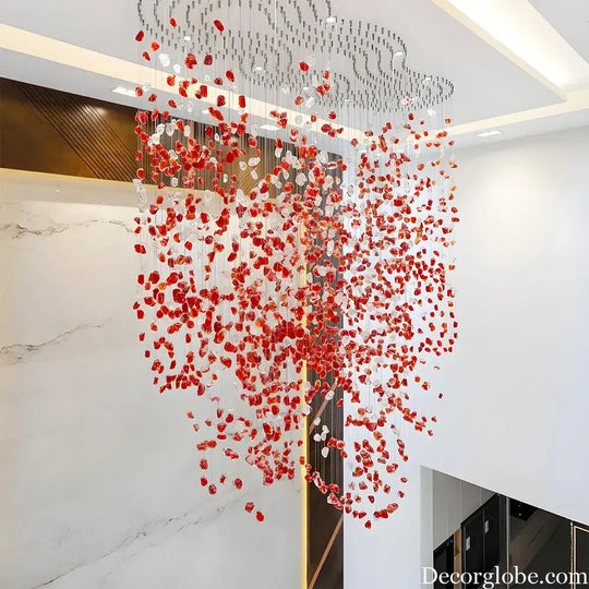Elara Custom Build Red Glass Stone LED Chandelier Chandelier