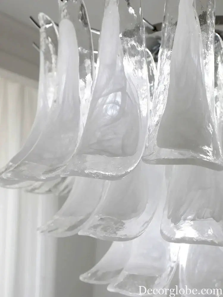 Elara White Petal Glass LED Chandelier for Staircase &amp; Villa Décor - DecorGlobe