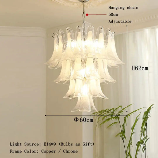 Elara White Petal Glass LED Chandelier for Staircase &amp; Villa Décor - DecorGlobe