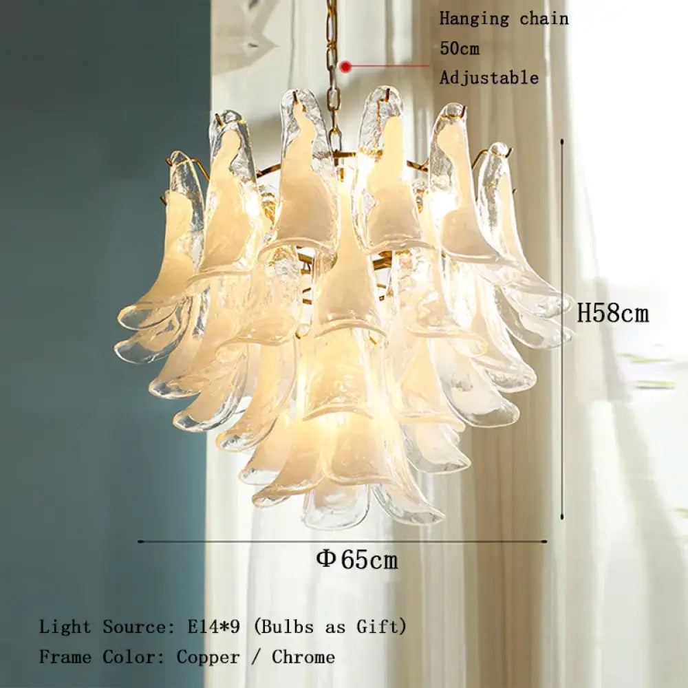 Elara White Petal Glass LED Chandelier for Staircase &amp; Villa Décor - DecorGlobe