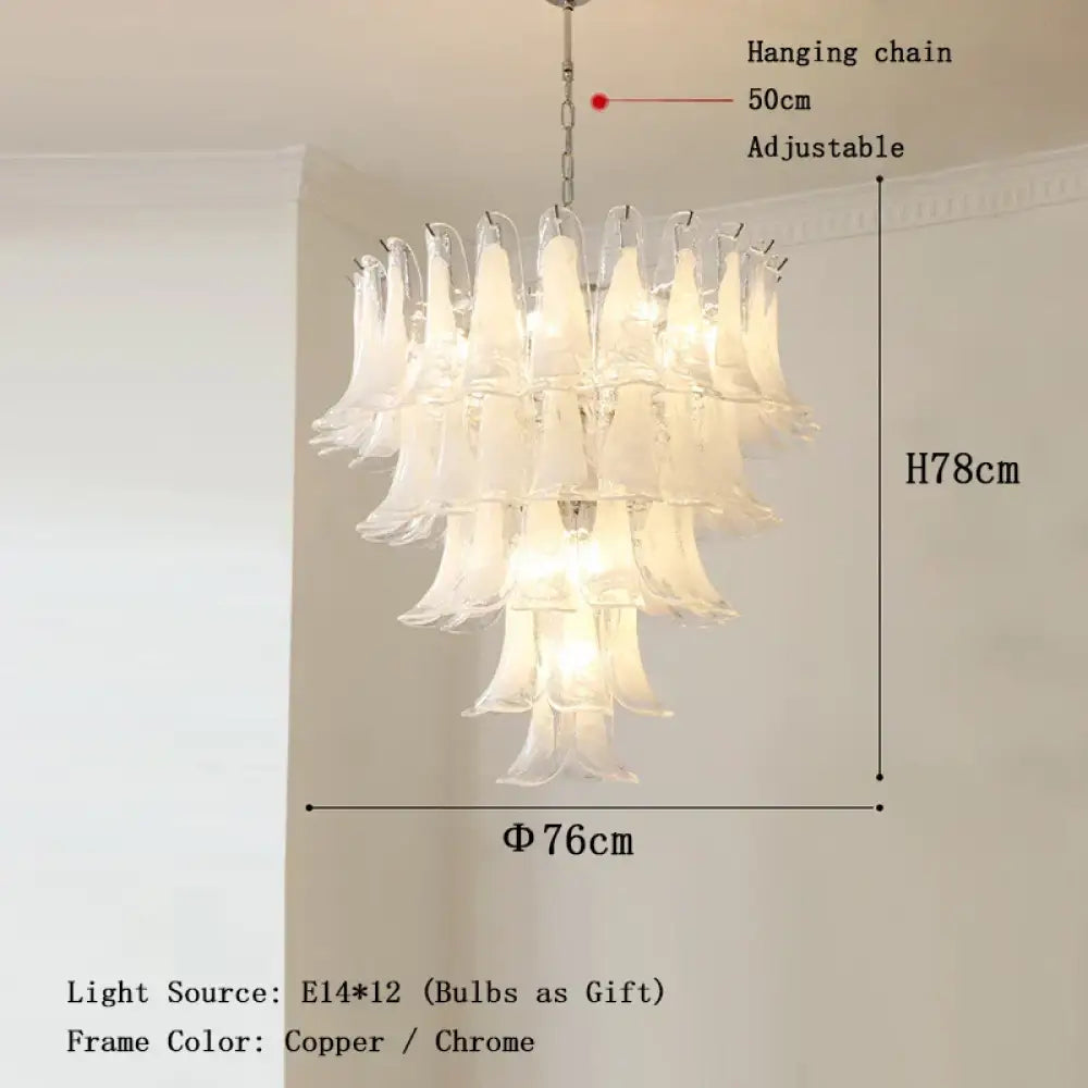 Elara White Petal Glass LED Chandelier for Staircase &amp; Villa Décor - DecorGlobe