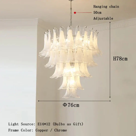 Elara White Petal Glass LED Chandelier for Staircase &amp; Villa Décor - DecorGlobe