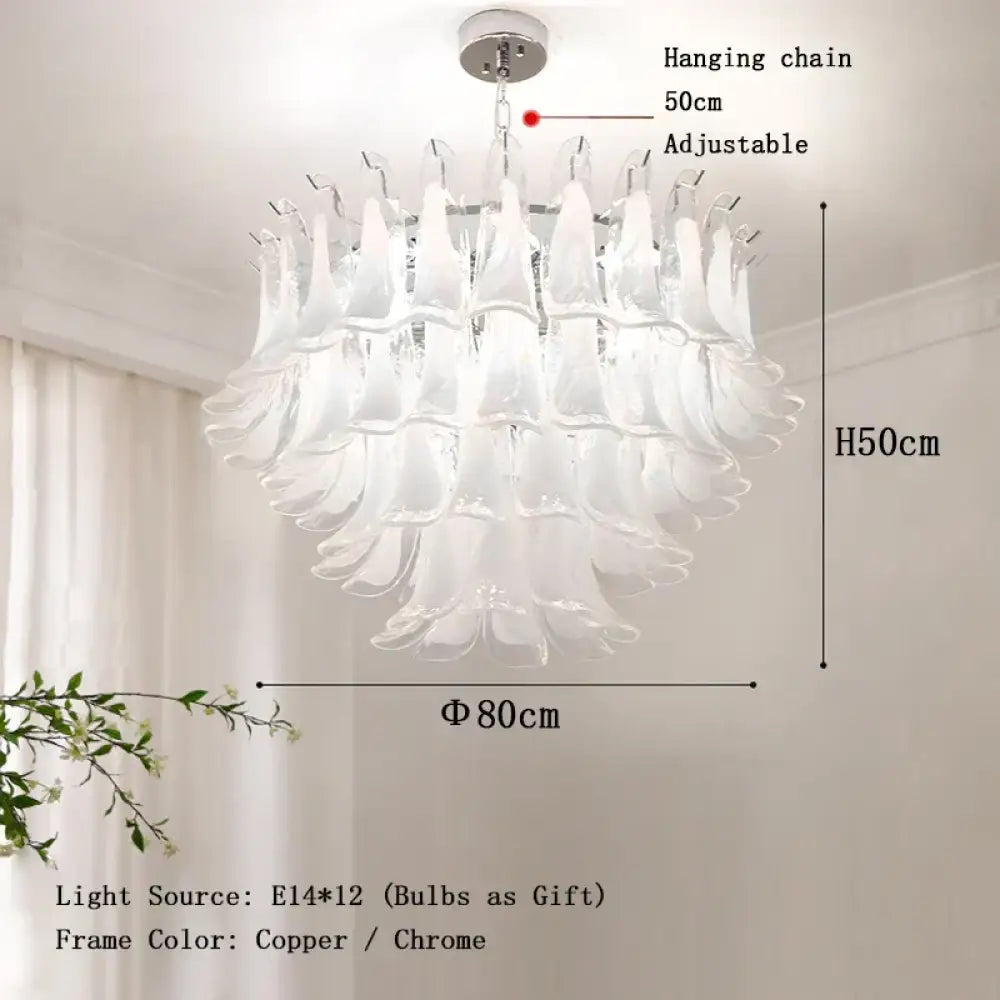 Elara White Petal Glass LED Chandelier for Staircase &amp; Villa Décor - DecorGlobe