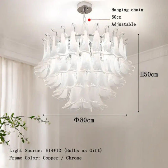 Elara White Petal Glass LED Chandelier for Staircase &amp; Villa Décor - DecorGlobe