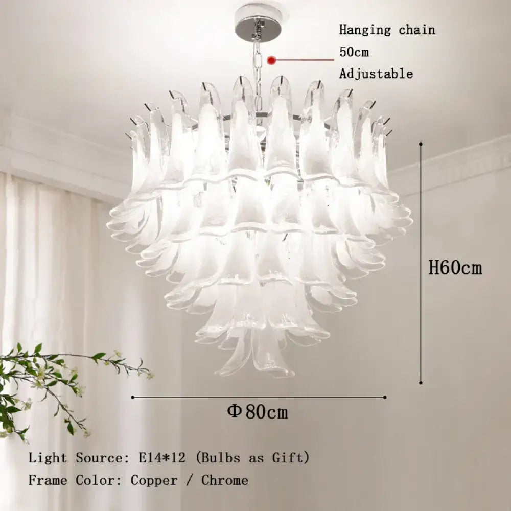 Elara White Petal Glass LED Chandelier for Staircase &amp; Villa Décor - DecorGlobe