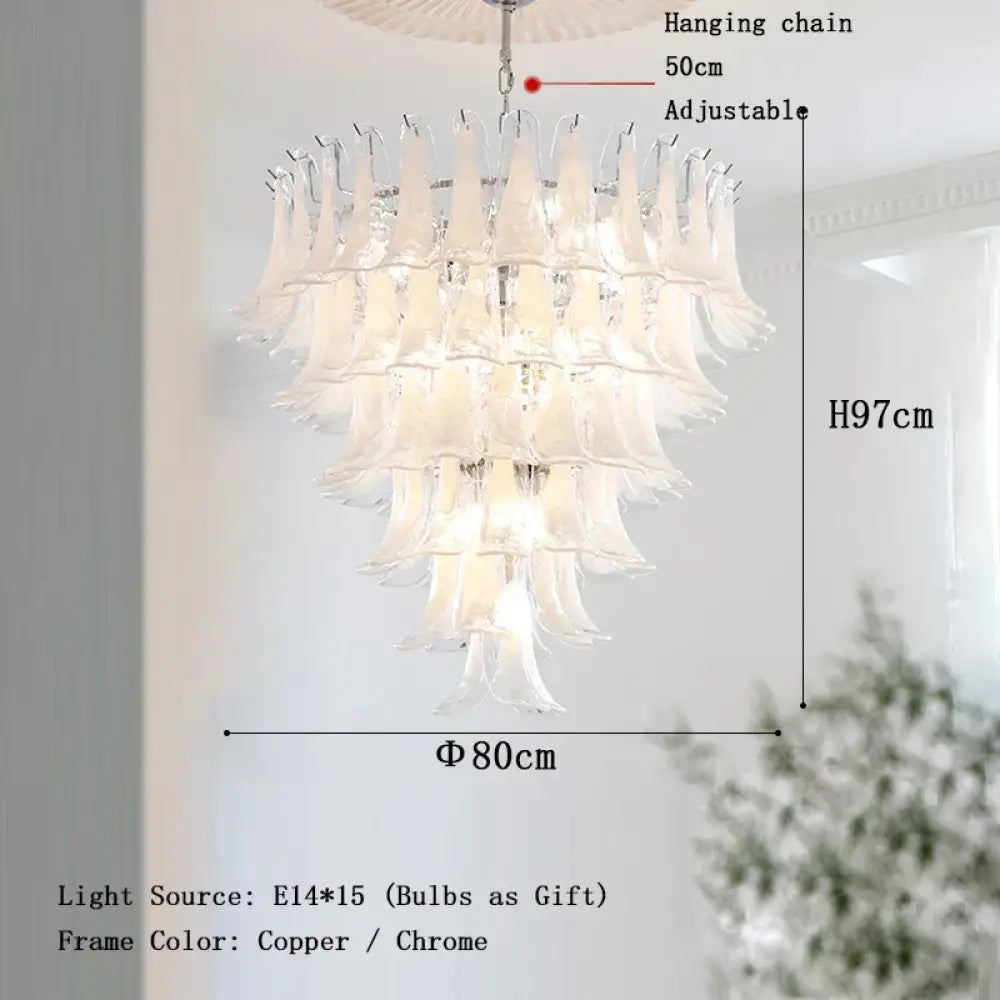 Elara White Petal Glass LED Chandelier for Staircase &amp; Villa Décor - DecorGlobe