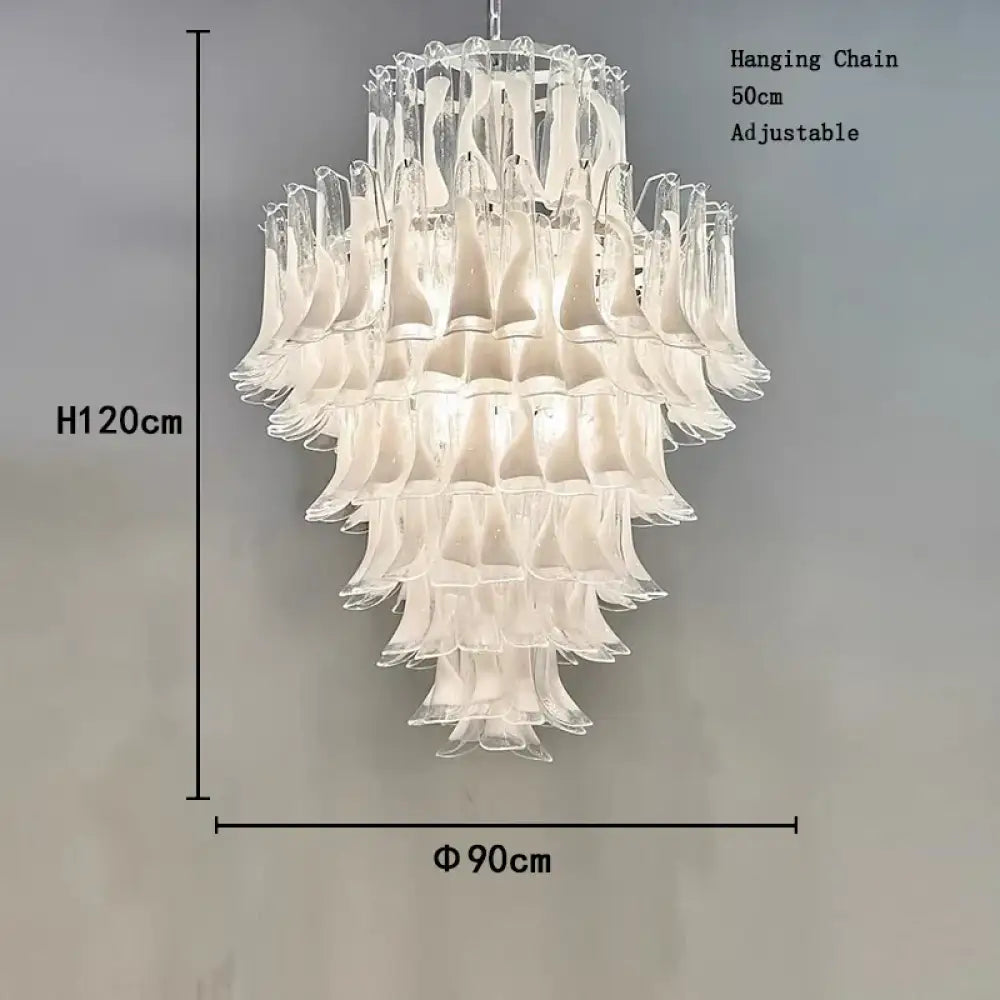 Elara White Petal Glass LED Chandelier for Staircase &amp; Villa Décor - DecorGlobe