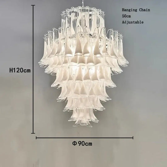 Elara White Petal Glass LED Chandelier for Staircase &amp; Villa Décor - DecorGlobe