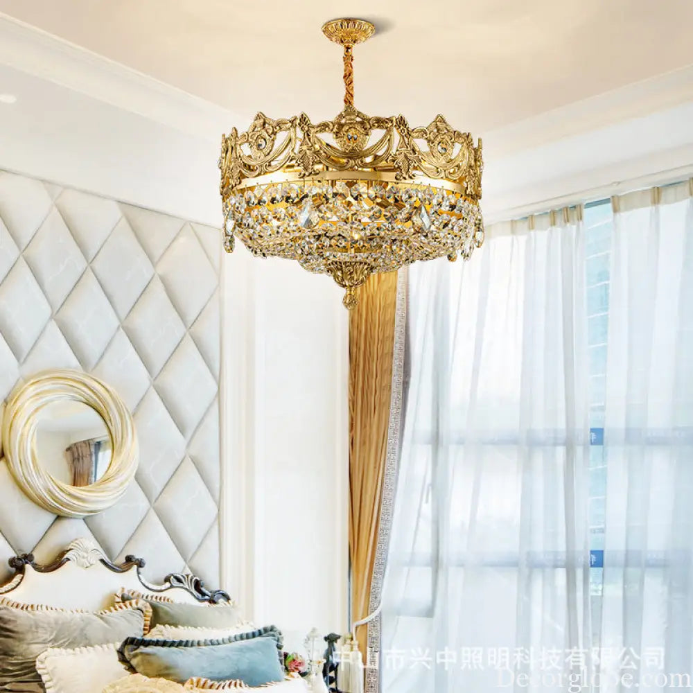 Eleanor French Crown Crystal Copper Chandelier for Living Room Diameter 45cm height 28cm Chandelier
