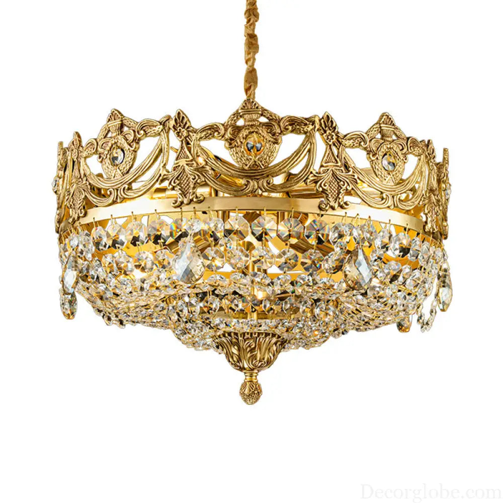 Eleanor French Crown Crystal Copper Chandelier for Living Room Diameter 45cm height 28cm Chandelier