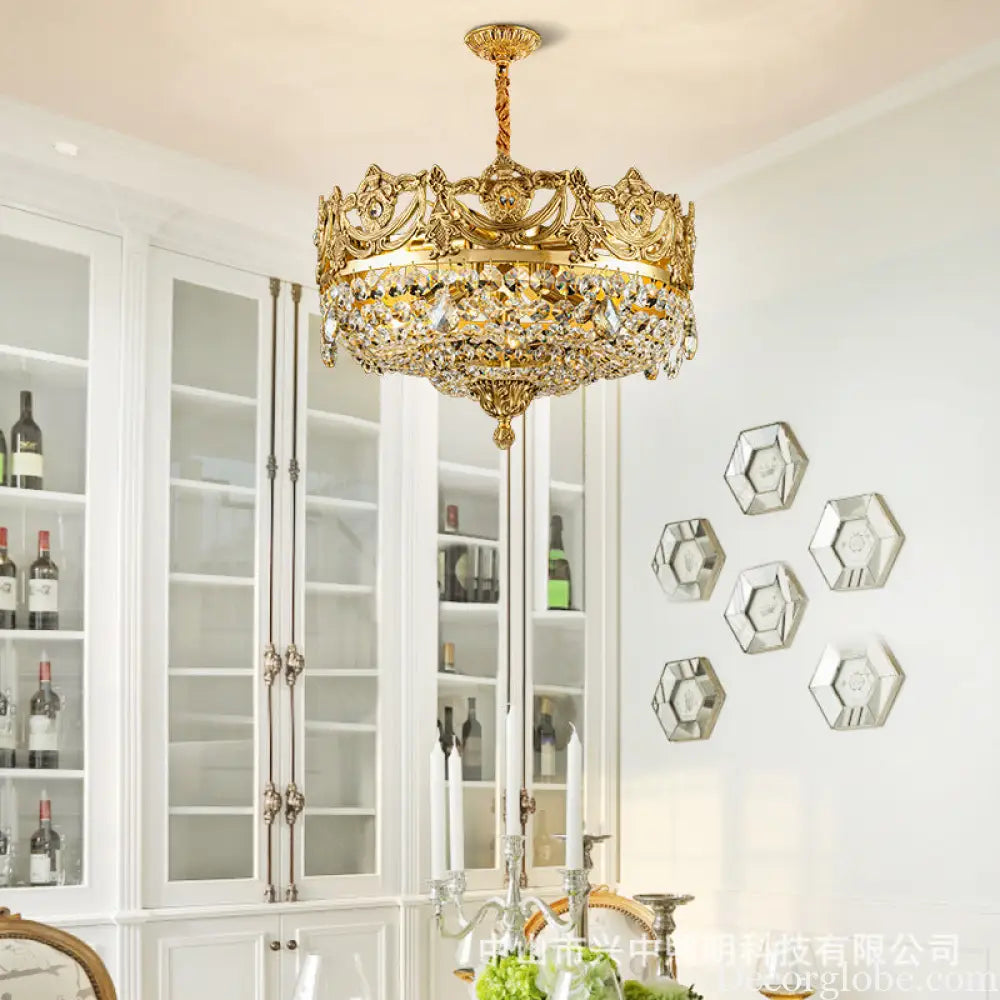 Eleanor French Crown Crystal Copper Chandelier for Living Room Diameter 45cm height 28cm Chandelier