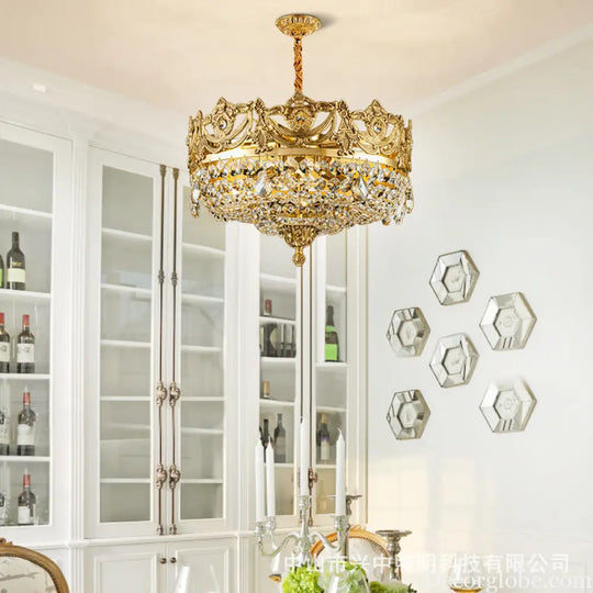 Eleanor French Crown Crystal Copper Chandelier for Living Room Diameter 45cm height 28cm Chandelier