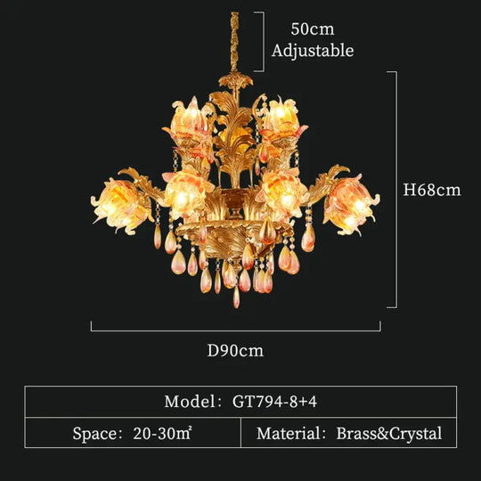 ÉLISÉE French Style Glass &amp; Brass Classical Chandelier 12lights D90 H68cm Chandelier