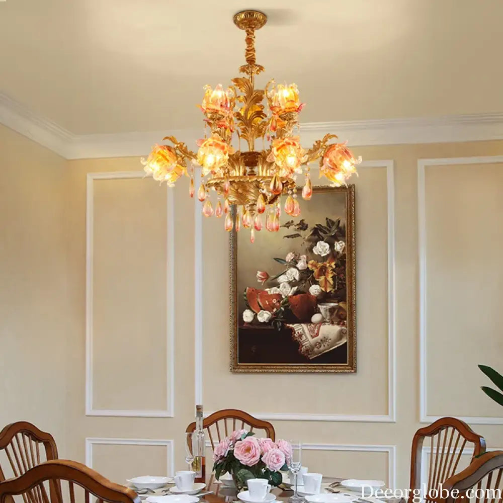 ÉLISÉE French Style Glass &amp; Brass Classical Chandelier Chandelier