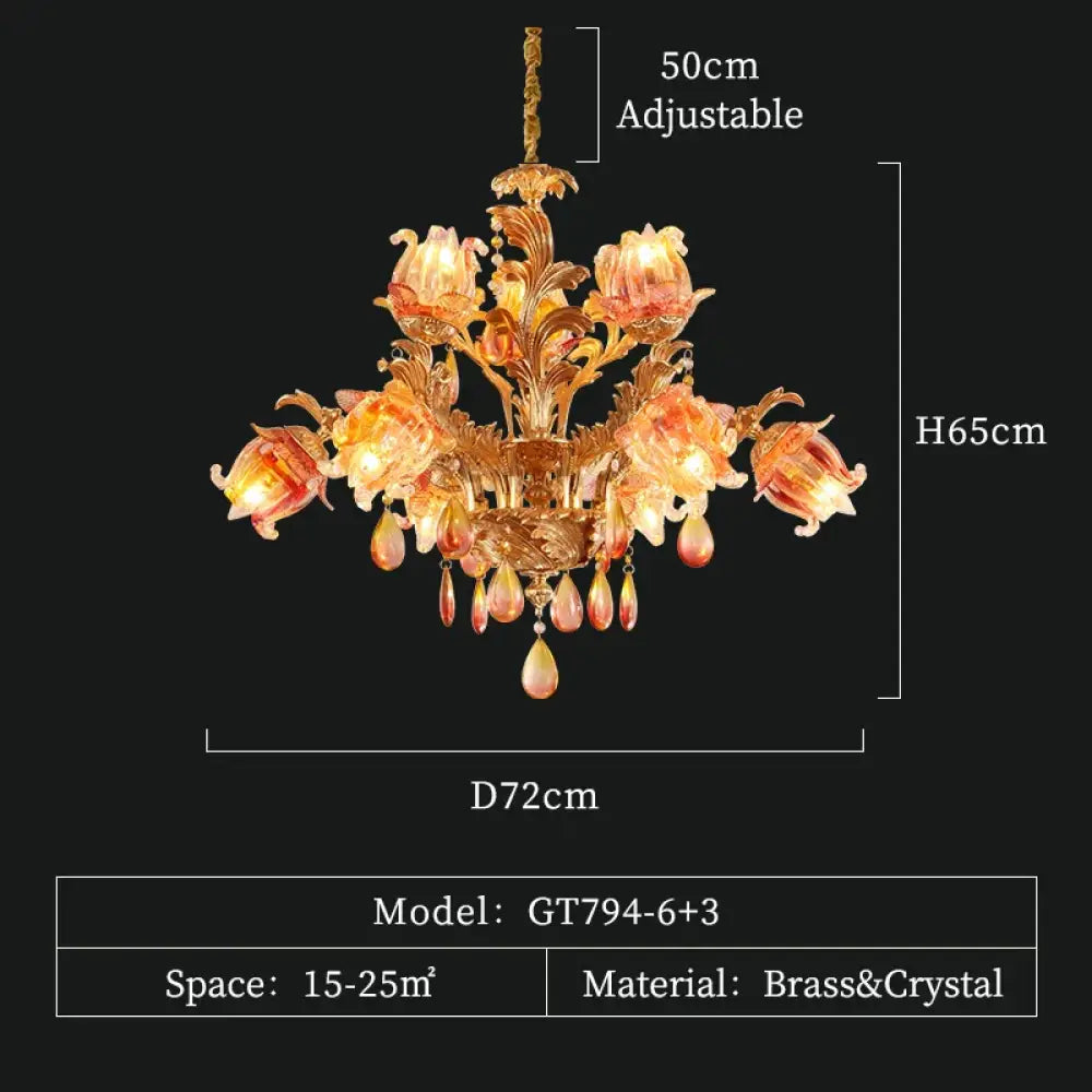 ÉLISÉE French Style Glass &amp; Brass Classical Chandelier 9lights D72 H65cm Chandelier