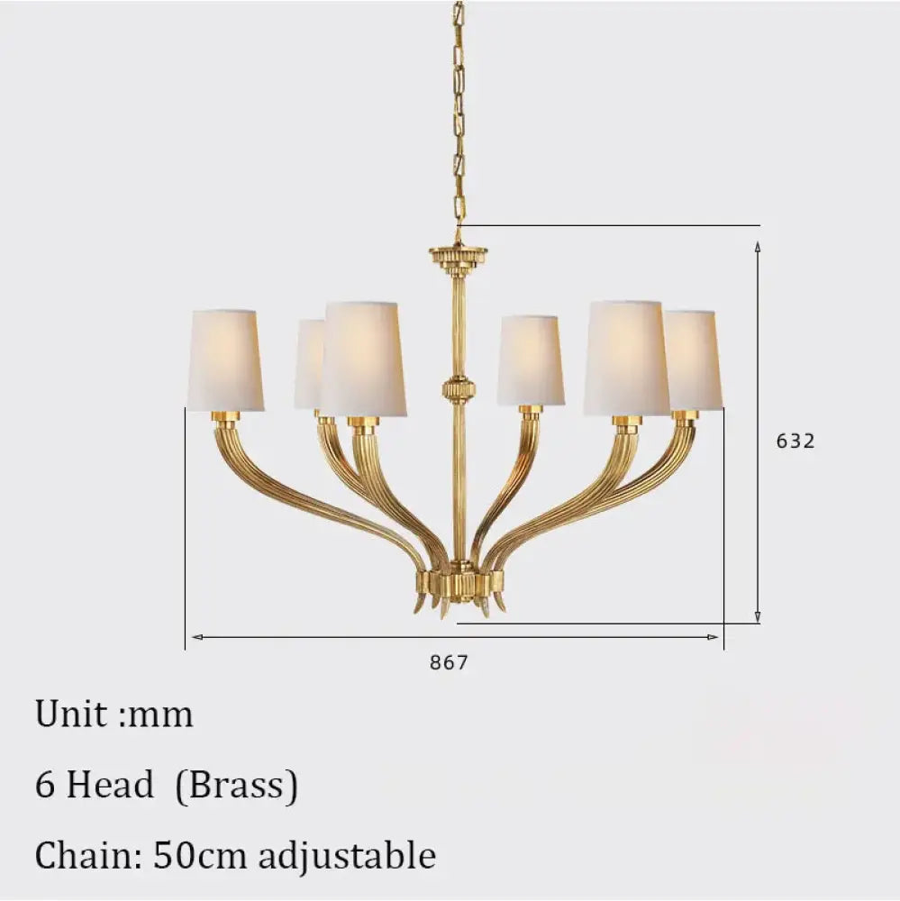 Modern Chandelier Lighting With Fabric Lampshade Brass Hanging lamp for Dining Room Kitchen Island Hanging Light
