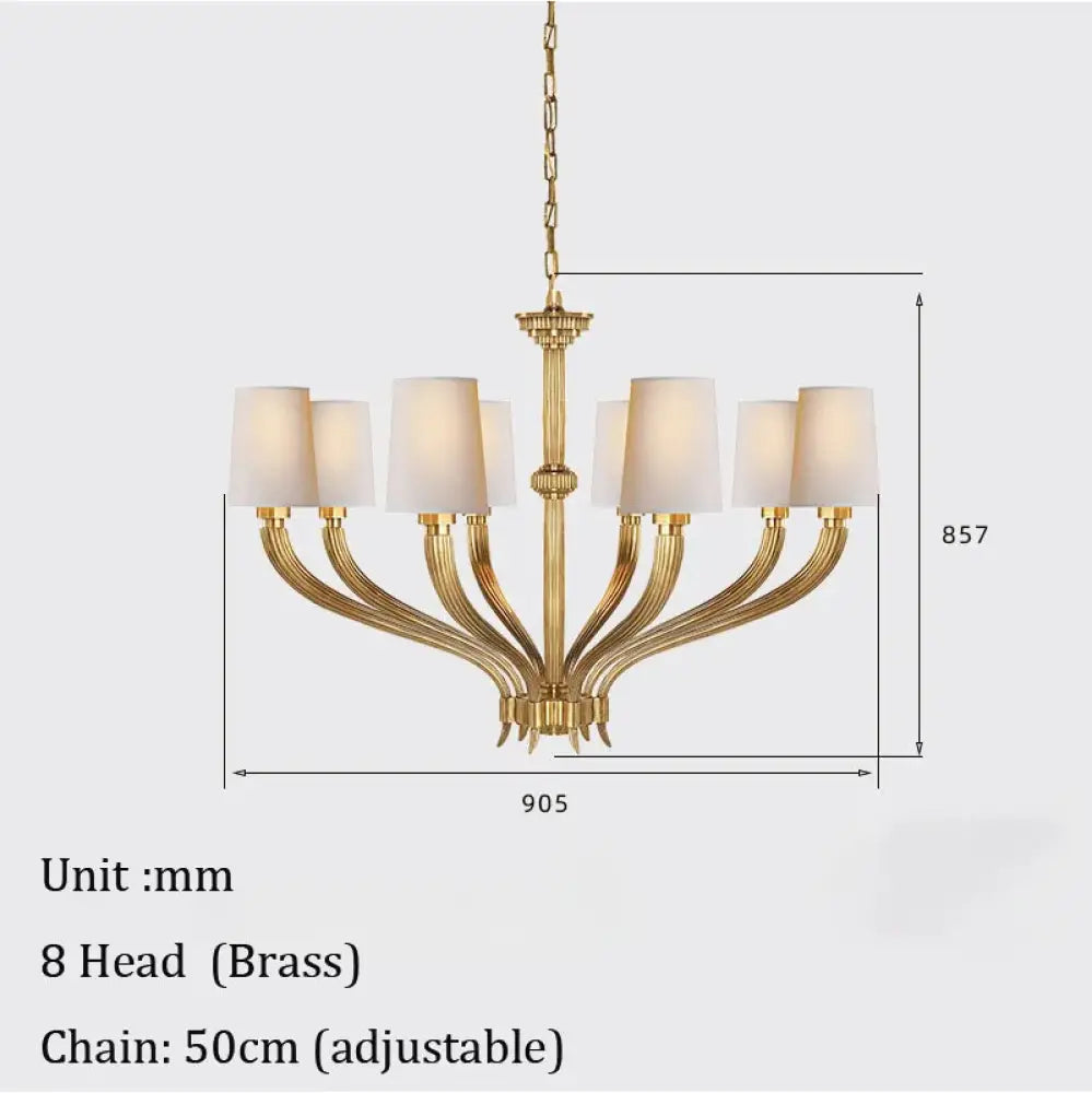 Modern Chandelier Lighting With Fabric Lampshade Brass Hanging lamp for Dining Room Kitchen Island Hanging Light