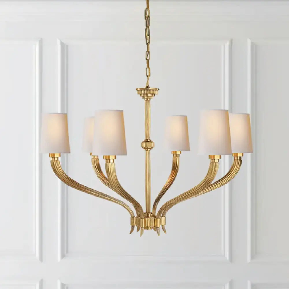 Modern Chandelier Lighting With Fabric Lampshade Brass Hanging lamp for Dining Room Kitchen Island Hanging Light Fixture