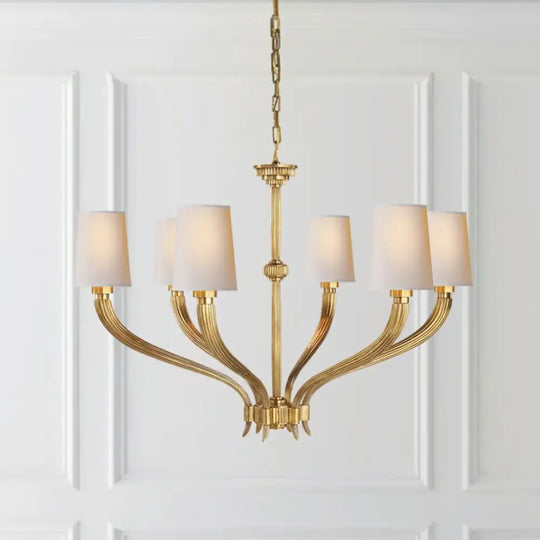 Modern Chandelier Lighting With Fabric Lampshade Brass Hanging lamp for Dining Room Kitchen Island Hanging Light Fixture