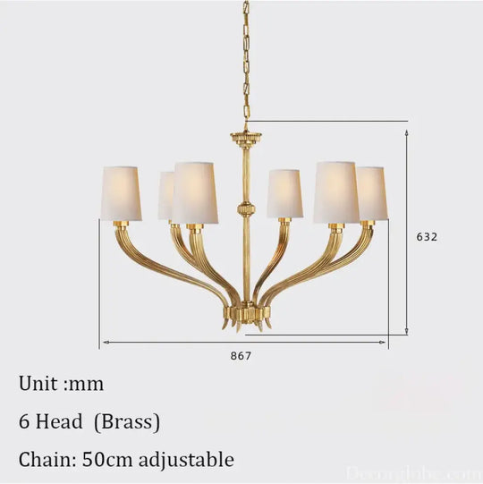 Modern Chandelier Lighting With Fabric Lampshade Brass Hanging lamp for Dining Room Kitchen Island Hanging Light Fixture