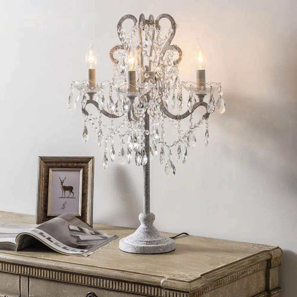 American Country Table Lamp Living Room Vertical Crystal Table Lamp Creative Retro White French Simple Study Bedroom