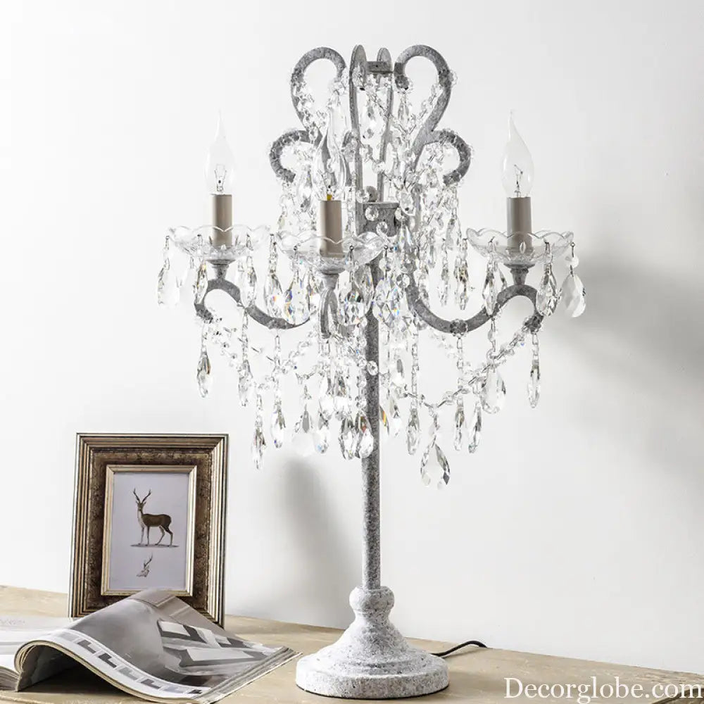 American Country Table Lamp Living Room Vertical Crystal Table Lamp Creative Retro White French Simple Study Bedroom