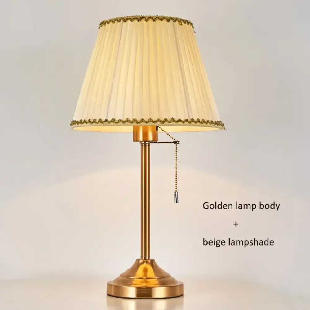 Sophie American Metal Fabric Bedside Table Lamp E27 Reading Light - A Gold beige
