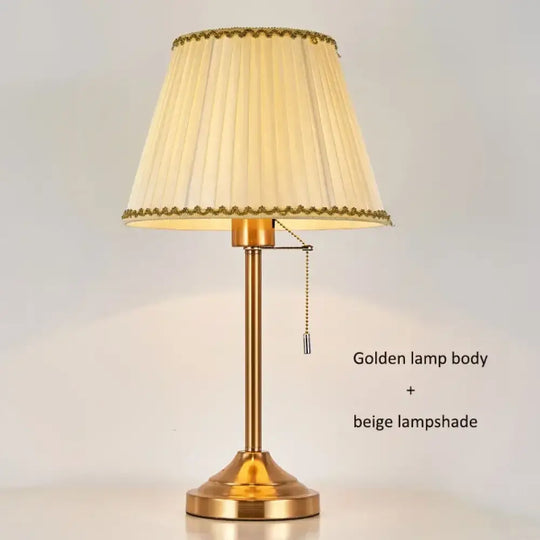 Sophie American Metal Fabric Bedside Table Lamp E27 Reading Light - A Gold beige