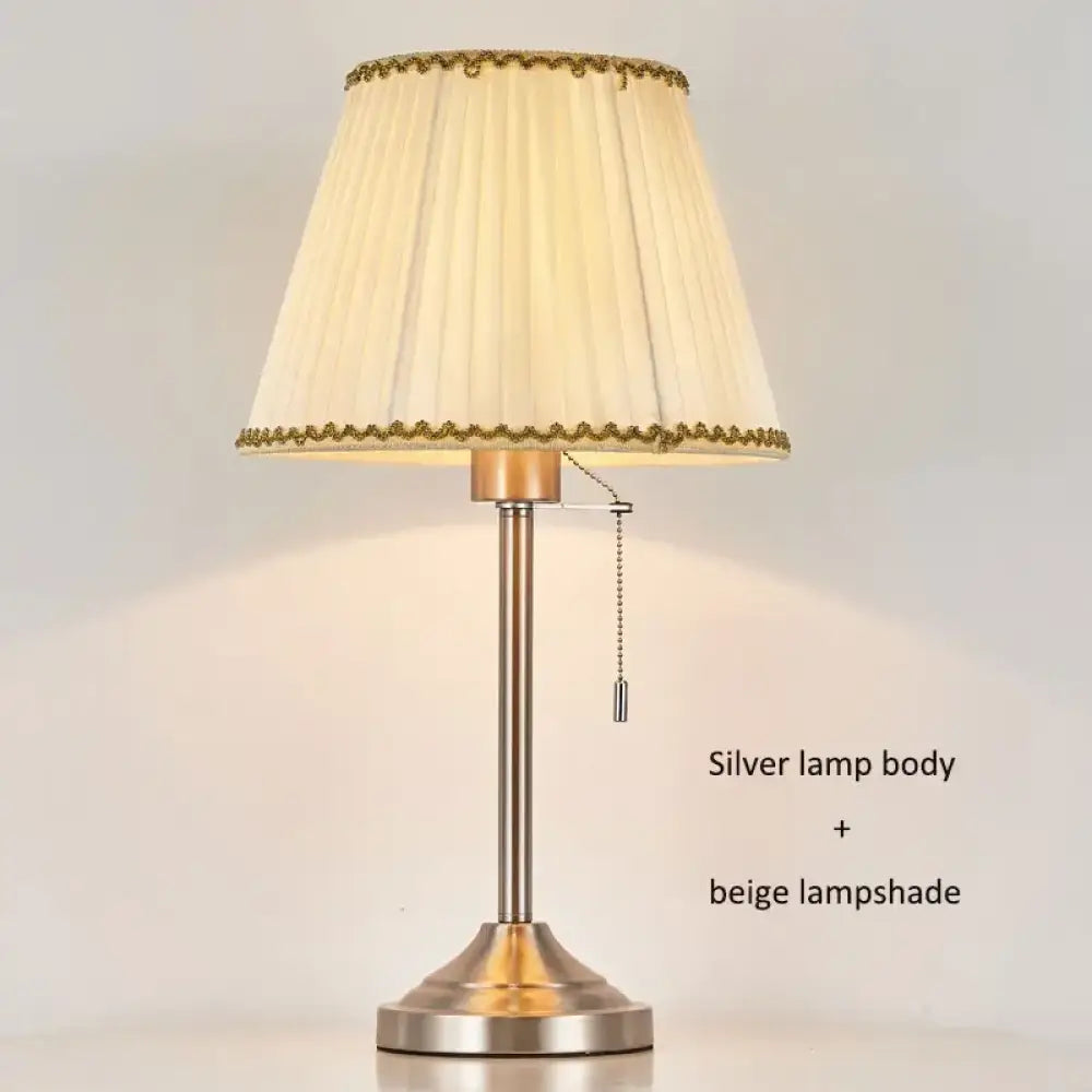 Sophie American Metal Fabric Bedside Table Lamp E27 Reading Light - A Silver beige