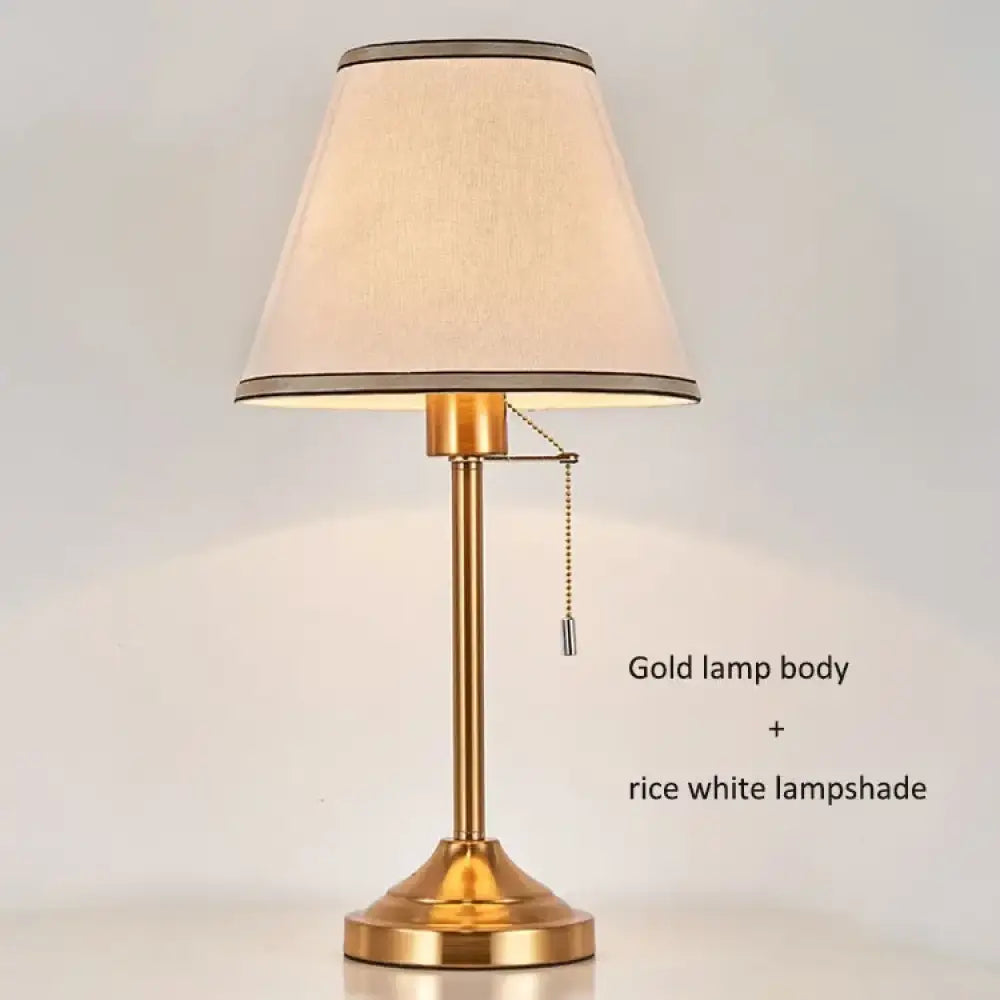 Sophie American Metal Fabric Bedside Table Lamp E27 Reading Light - B Gold rice white