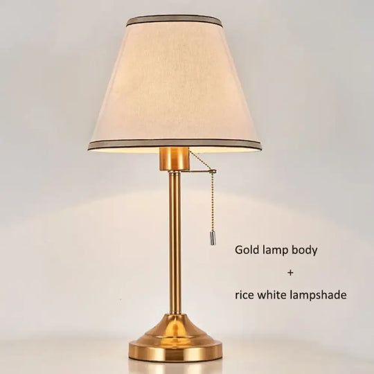 Sophie American Metal Fabric Bedside Table Lamp E27 Reading Light - B Gold rice white