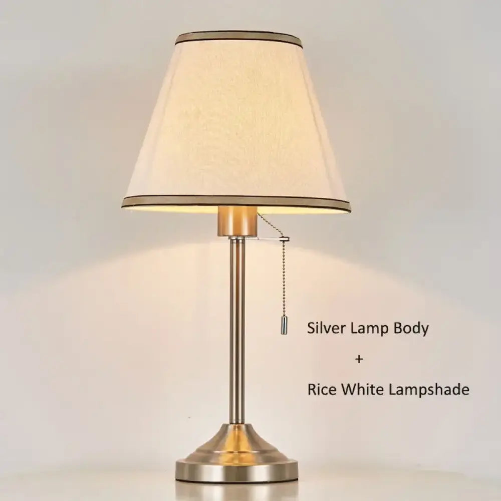 Sophie American Metal Fabric Bedside Table Lamp E27 Reading Light - B Silver rice white